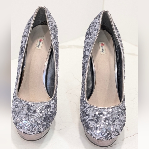 Silver sequin platform high heel pumps womens 7.5 glitter sparkly party Shoes - Picture 2 of 14